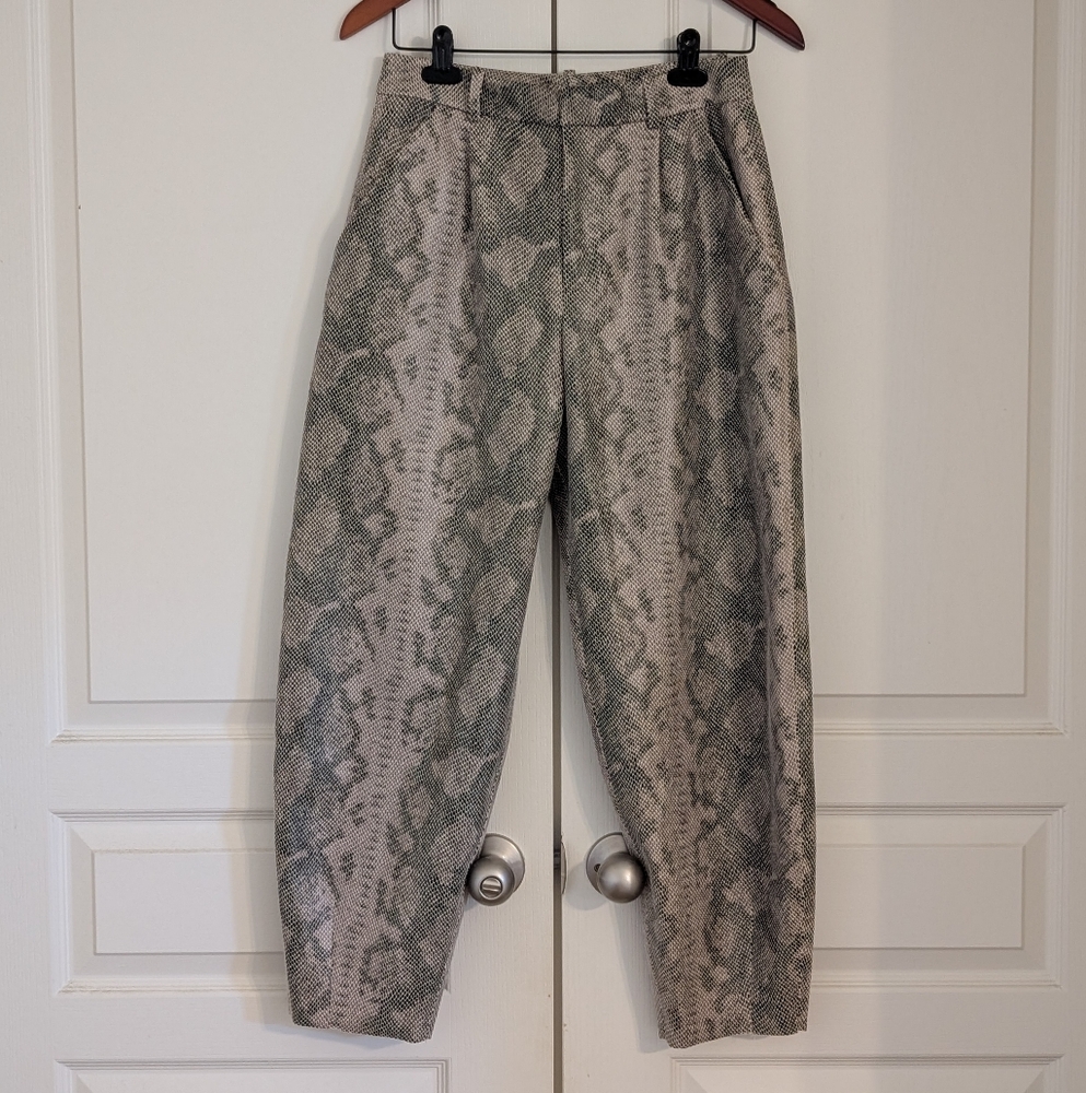 Zara Snakeskin Python Print Faux Leather Barrel Trouser